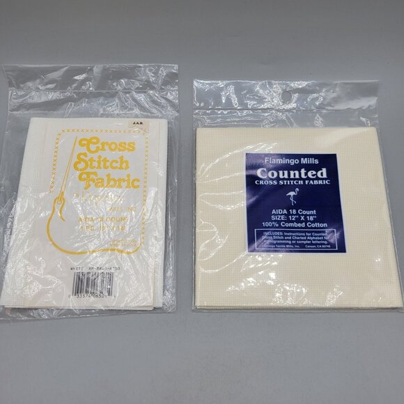 Aida 18 Count Cross Stitch Fabric Lot of 2 Cotton White Cream Color 12 x 18 Each - Picture 1 of 5